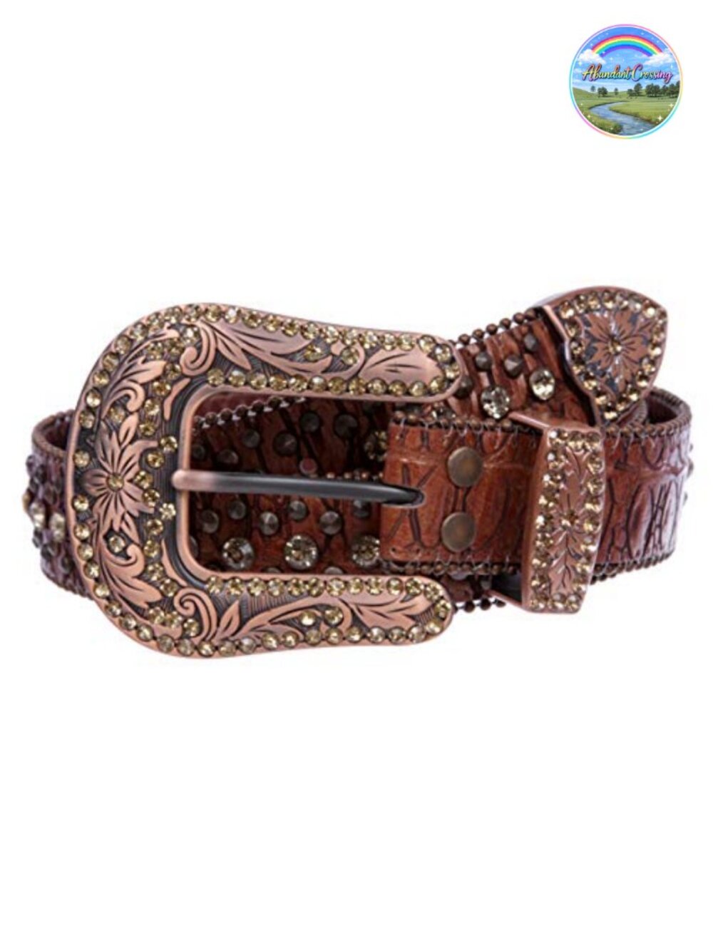 Western Faux Alligator Rhinestone Studded Leather Belt 34 Inch